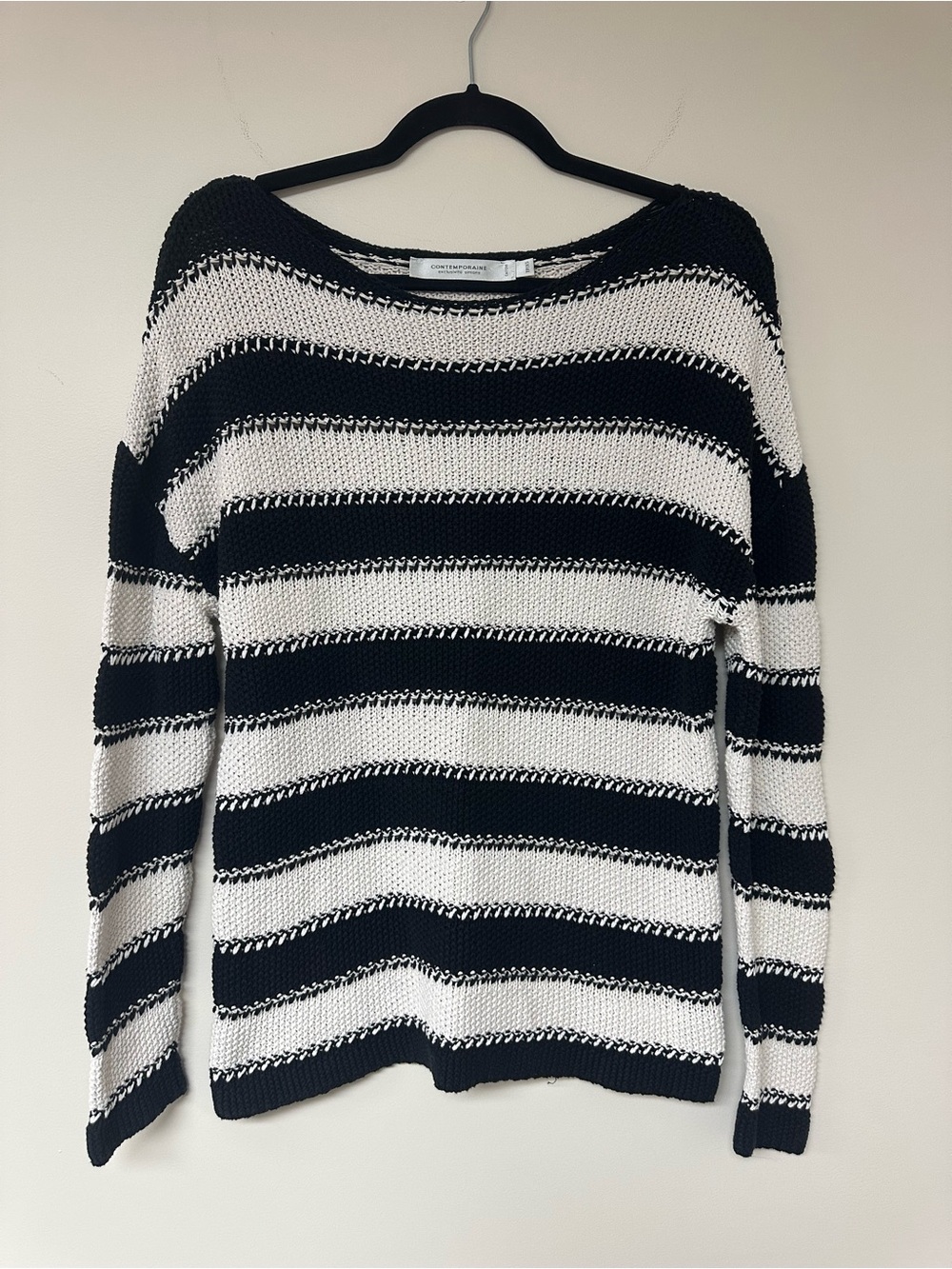 Knitted Black and White Striped Sweater
